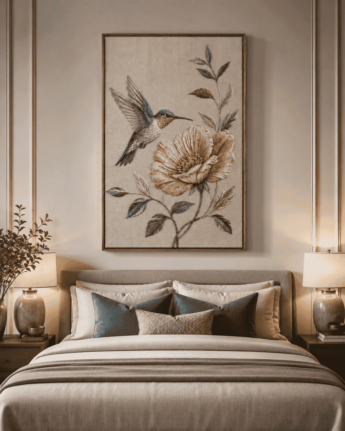 Hummingbird Bloom - Embroidered Bird Wall Art — detail view 2