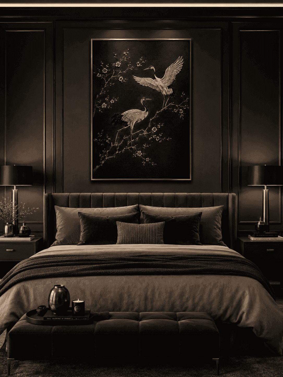 Graceful Crane Harmony - Embroidered Wall Art — detail view 3