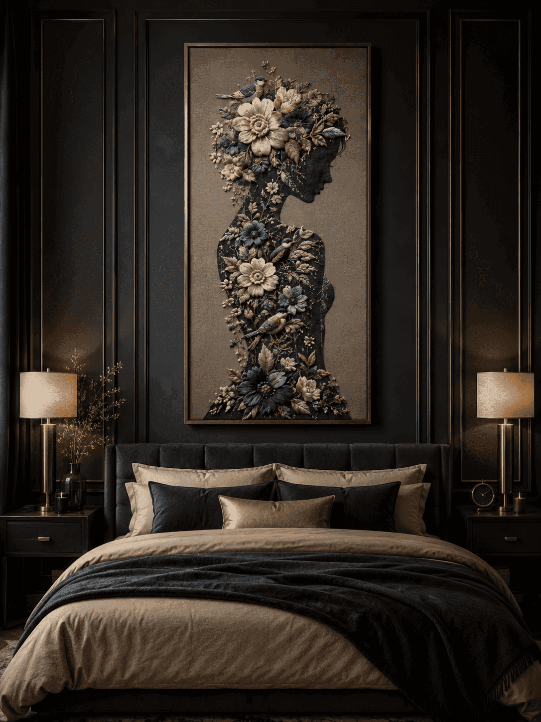 Floral Muse - Embroidered Woman Wall Art — detail view 3