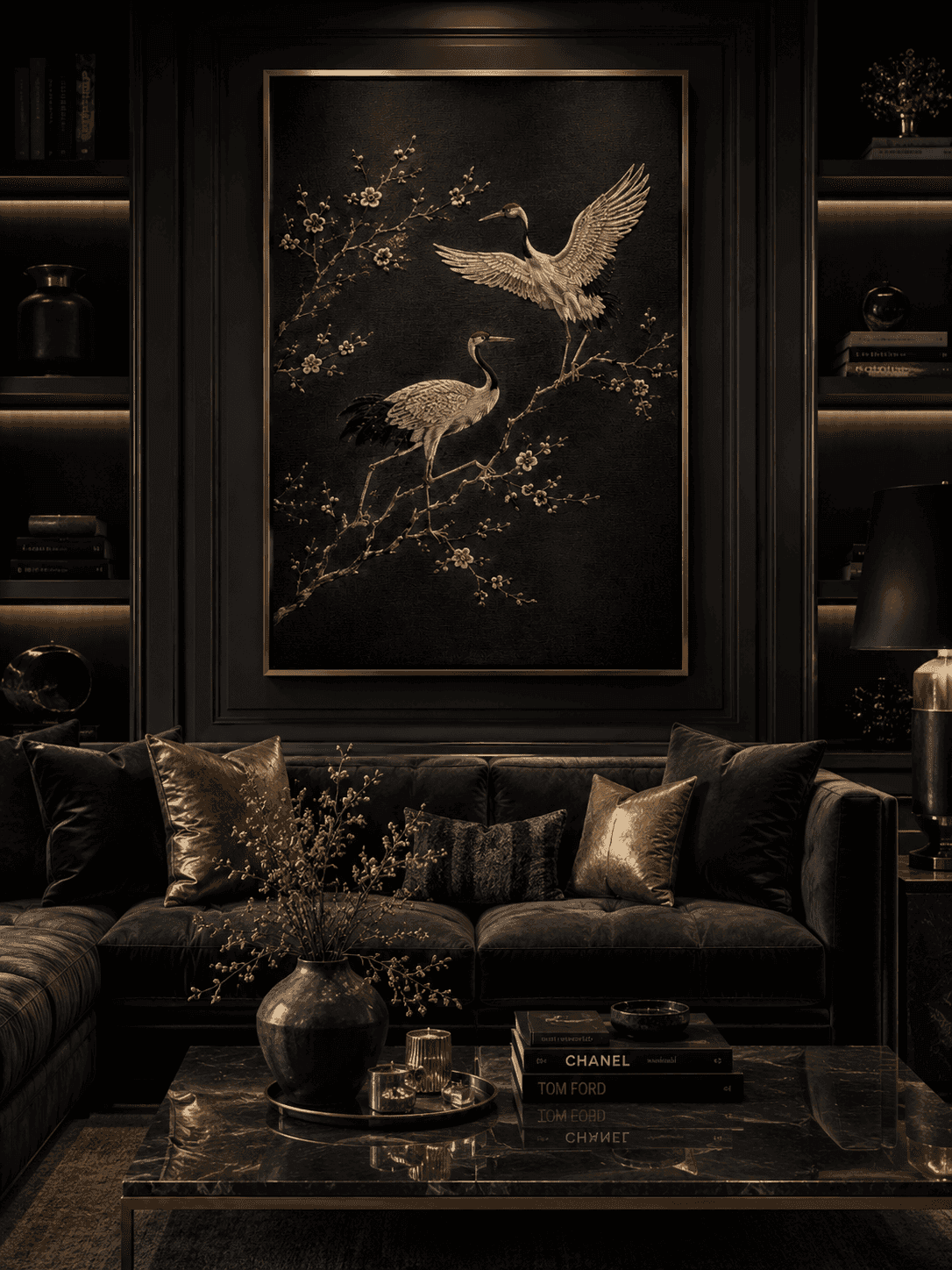 Graceful Crane Harmony - Embroidered Wall Art — detail view 2