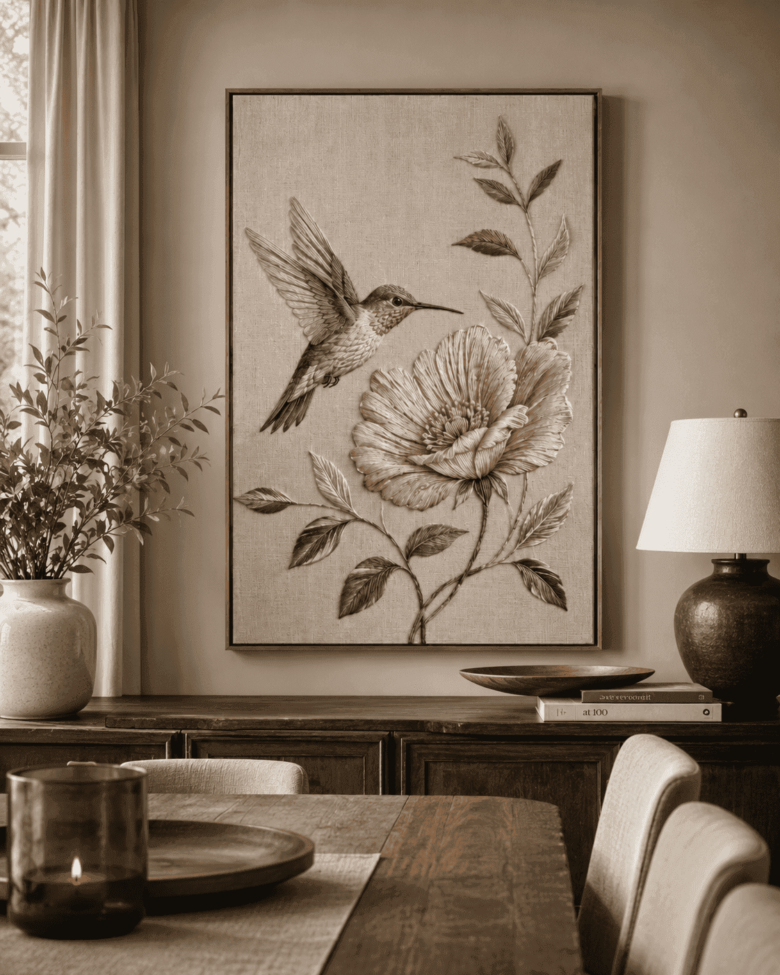 Hummingbird Bloom - Embroidered Bird Wall Art — embroidered wall art by Dectorre