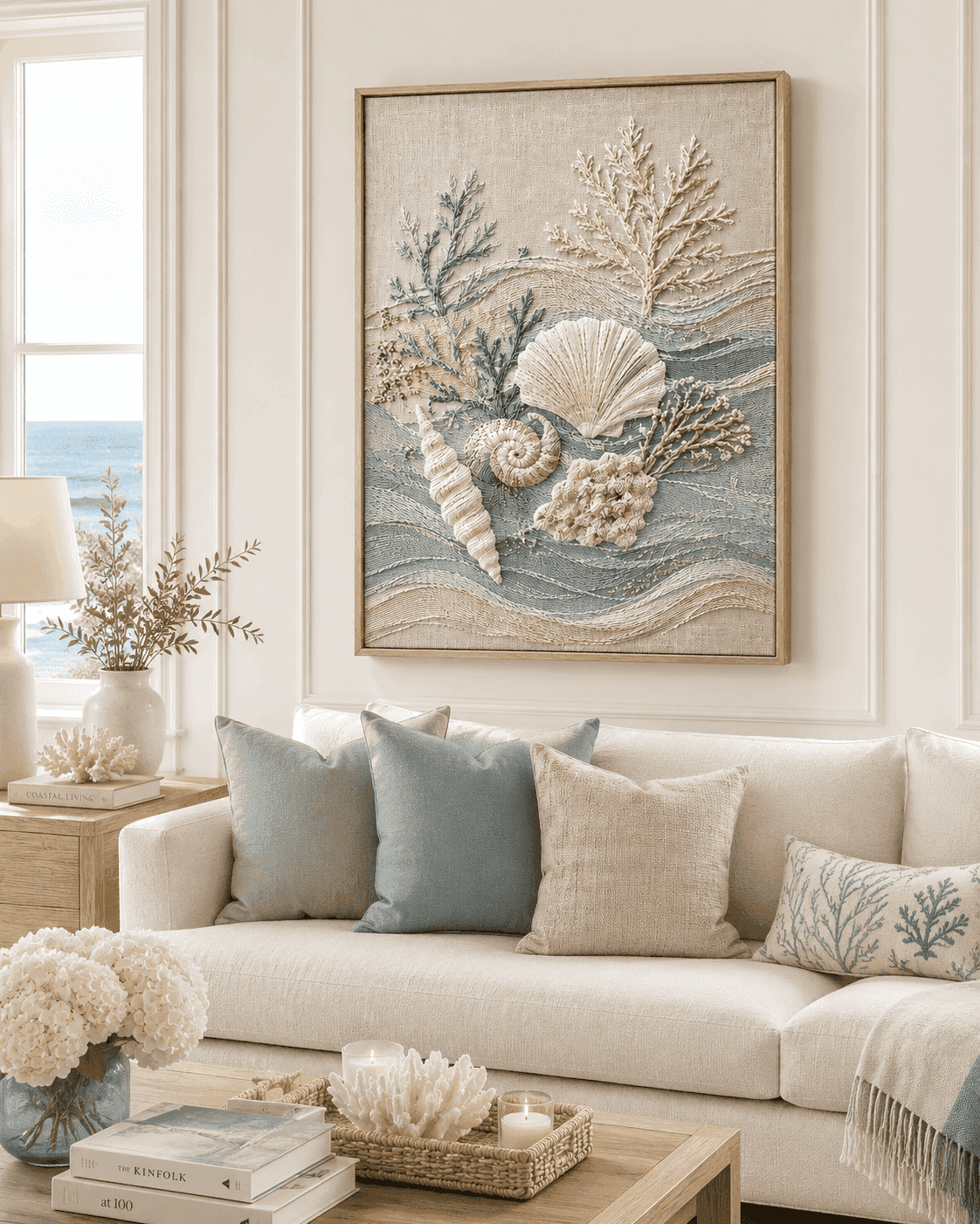 Coastal Harmony - Embroidered Seashell Wall Art — detail view 3