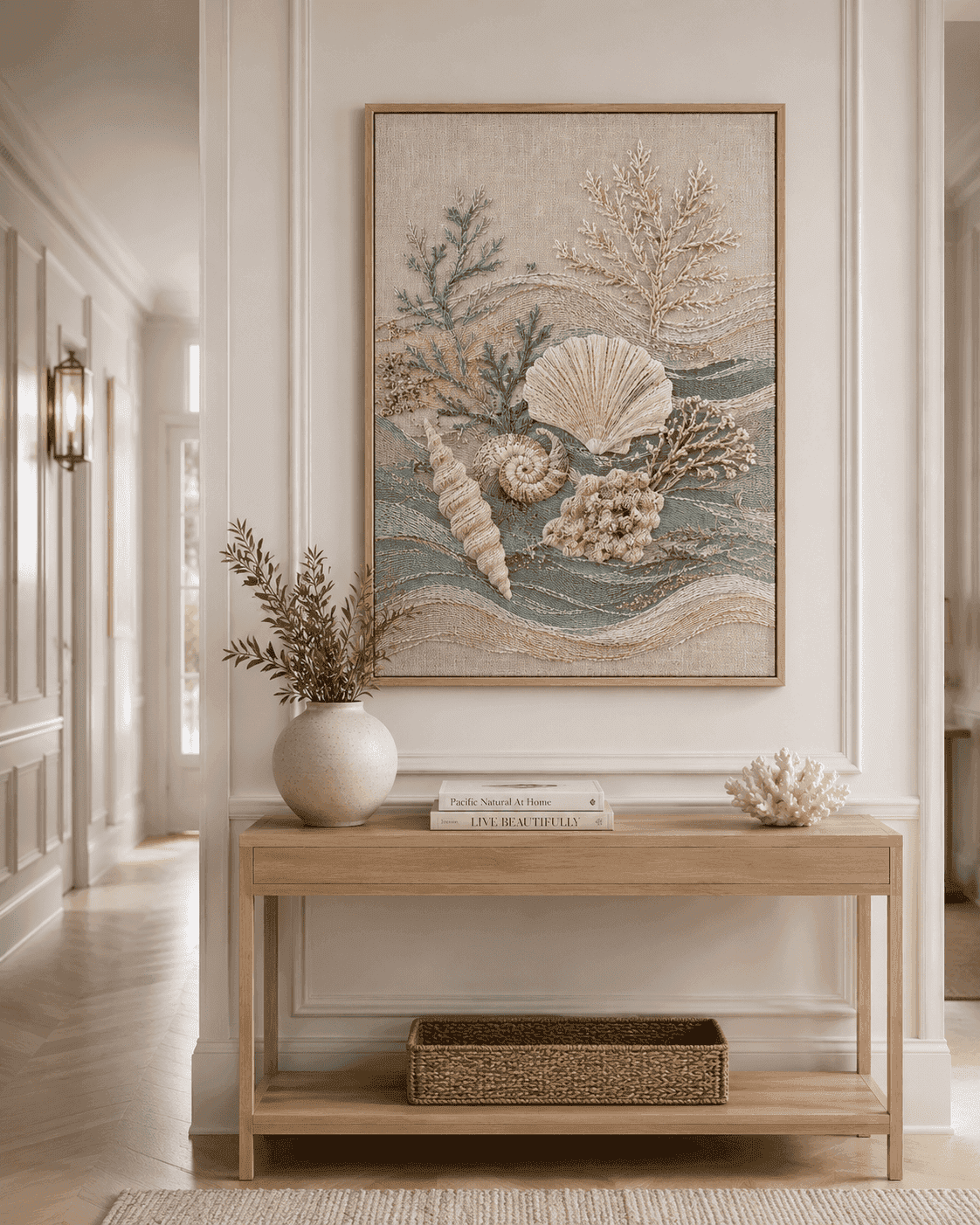 Coastal Harmony - Embroidered Seashell Wall Art — detail view 2