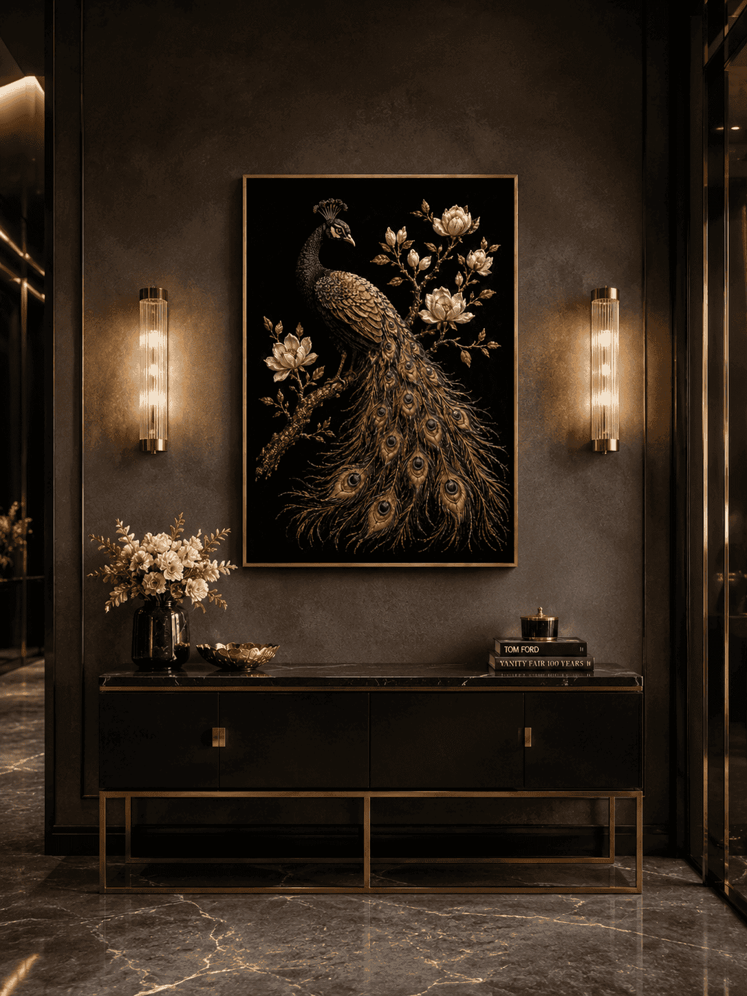 Royal Peacock - Embroidered Peacock Wall Art — detail view 3