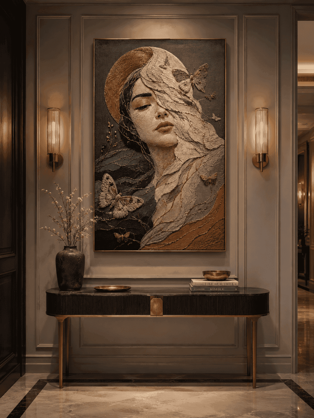 Ethereal Butterfly Muse — Embroidered Wall Art — detail view 3