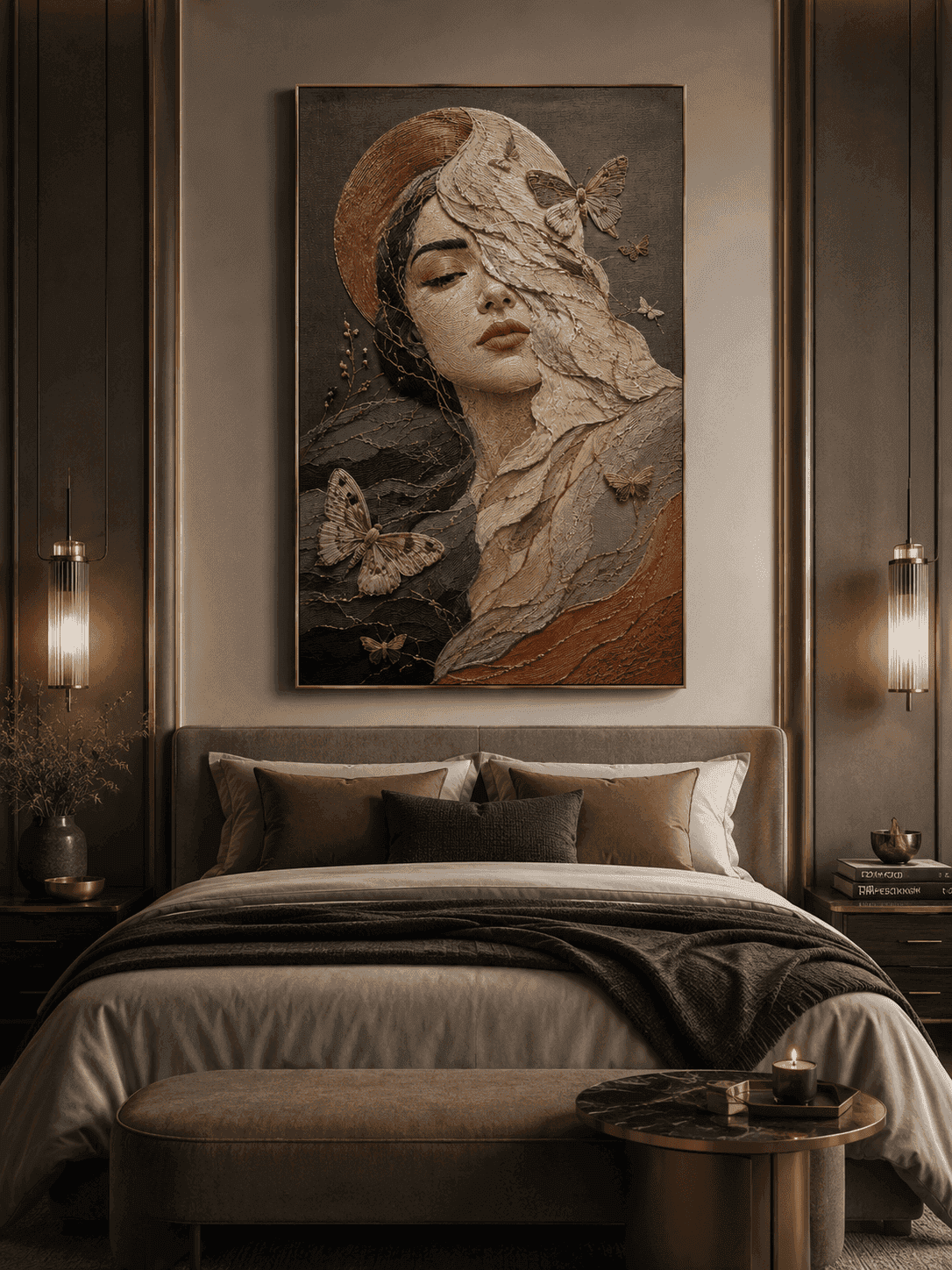 Ethereal Butterfly Muse — Embroidered Wall Art — embroidered wall art by Dectorre