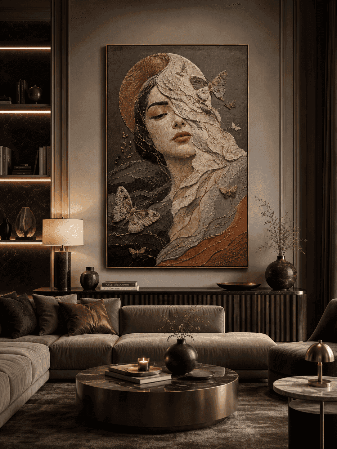 Ethereal Butterfly Muse — Embroidered Wall Art — detail view 2