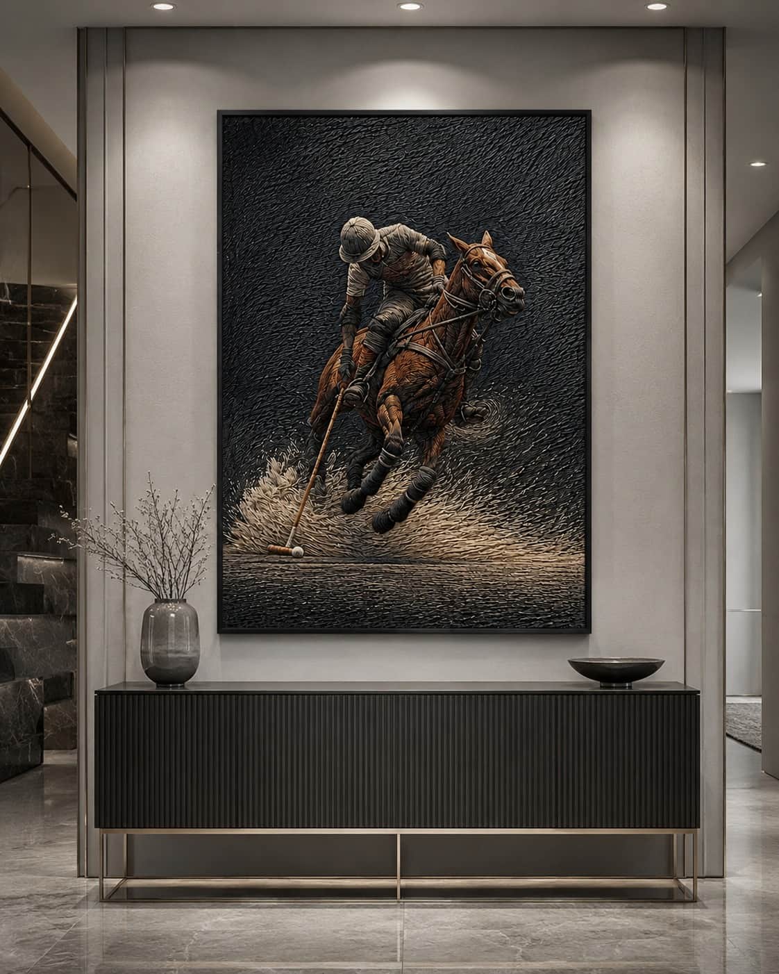 The Equestrian Polo — Embroidered Horse Wall Art — detail view 2