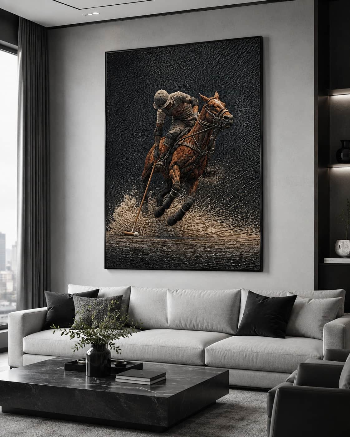 The Equestrian Polo — Embroidered Horse Wall Art — embroidered wall art by Dectorre