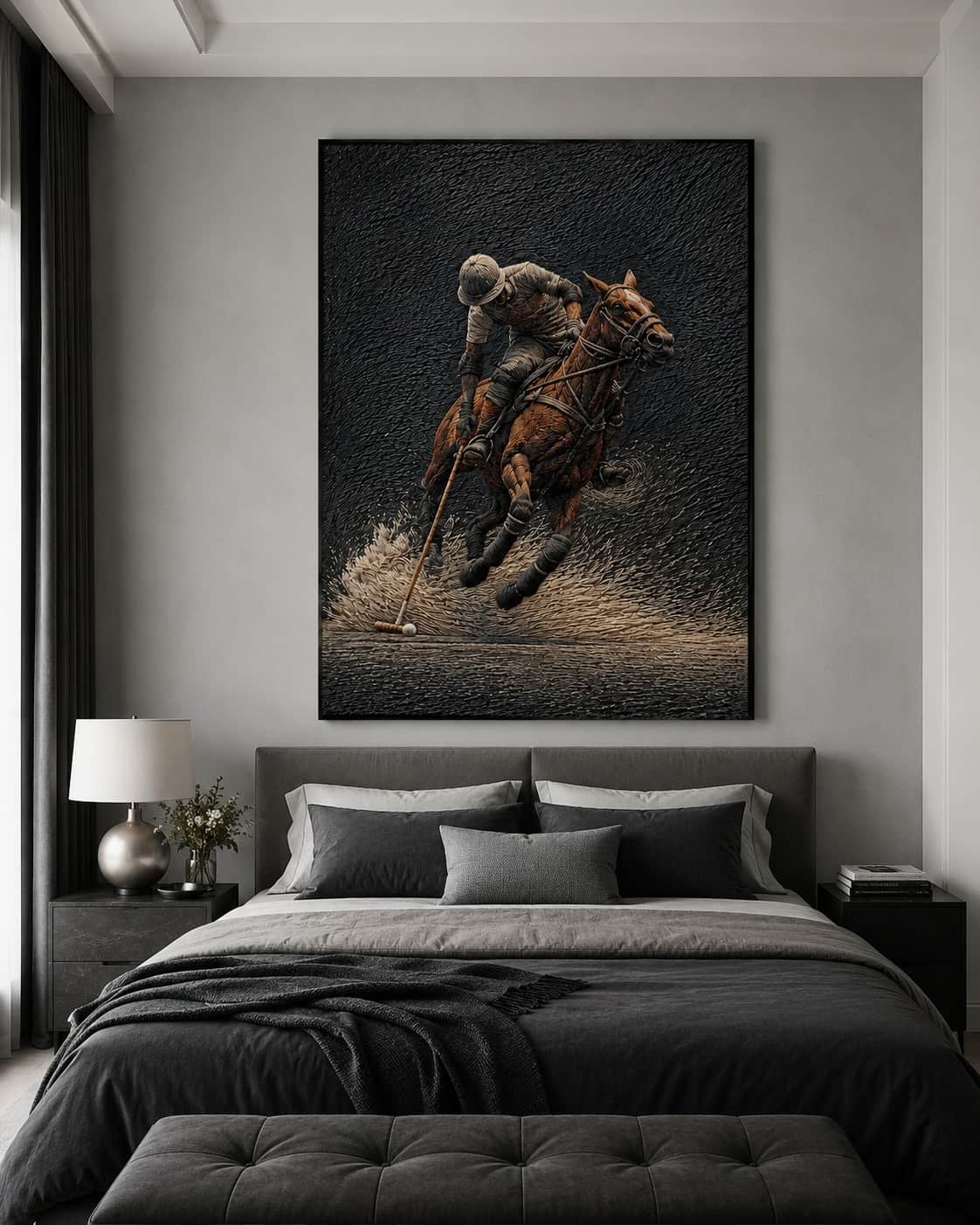 The Equestrian Polo — Embroidered Horse Wall Art — detail view 3