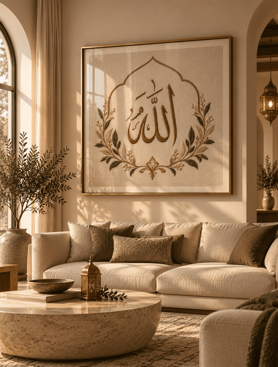 Elegant Allah Calligraphy Embroidery Wall Art — embroidered wall art by Dectorre