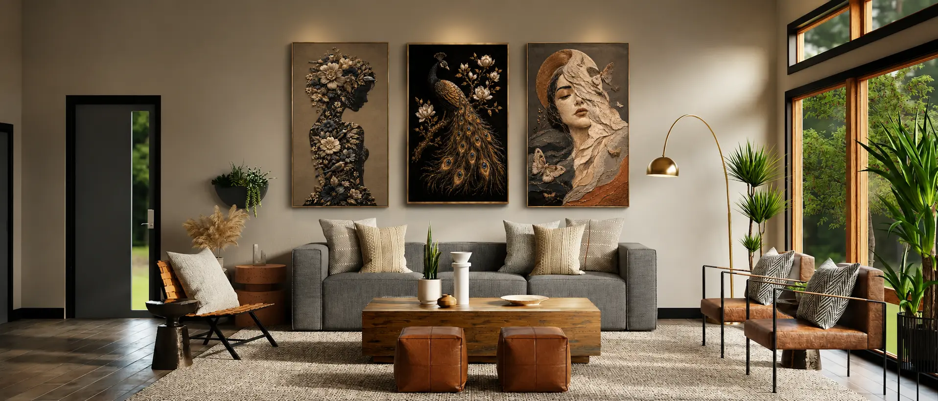 Dectorre embroidery wall panels styled in a modern living room