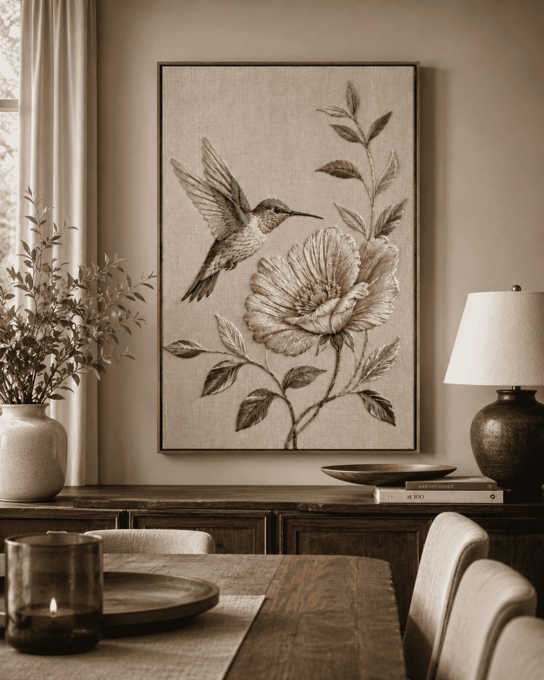 Hummingbird Bloom - Embroidered Bird Wall Art — embroidered wall art by Dectorre