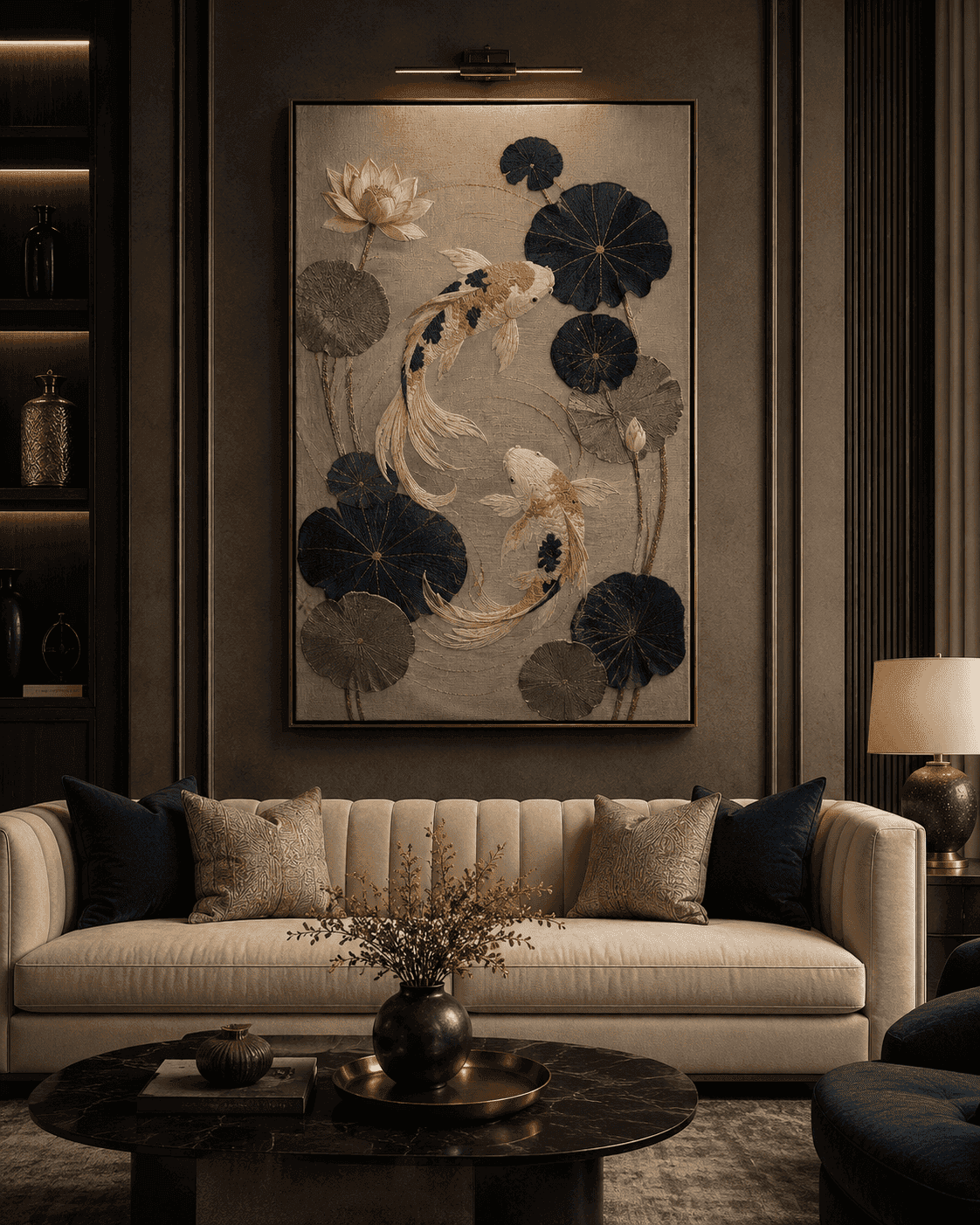 Koi Serenity - Embroidered Koi Fish Wall Art — embroidered wall art by Dectorre