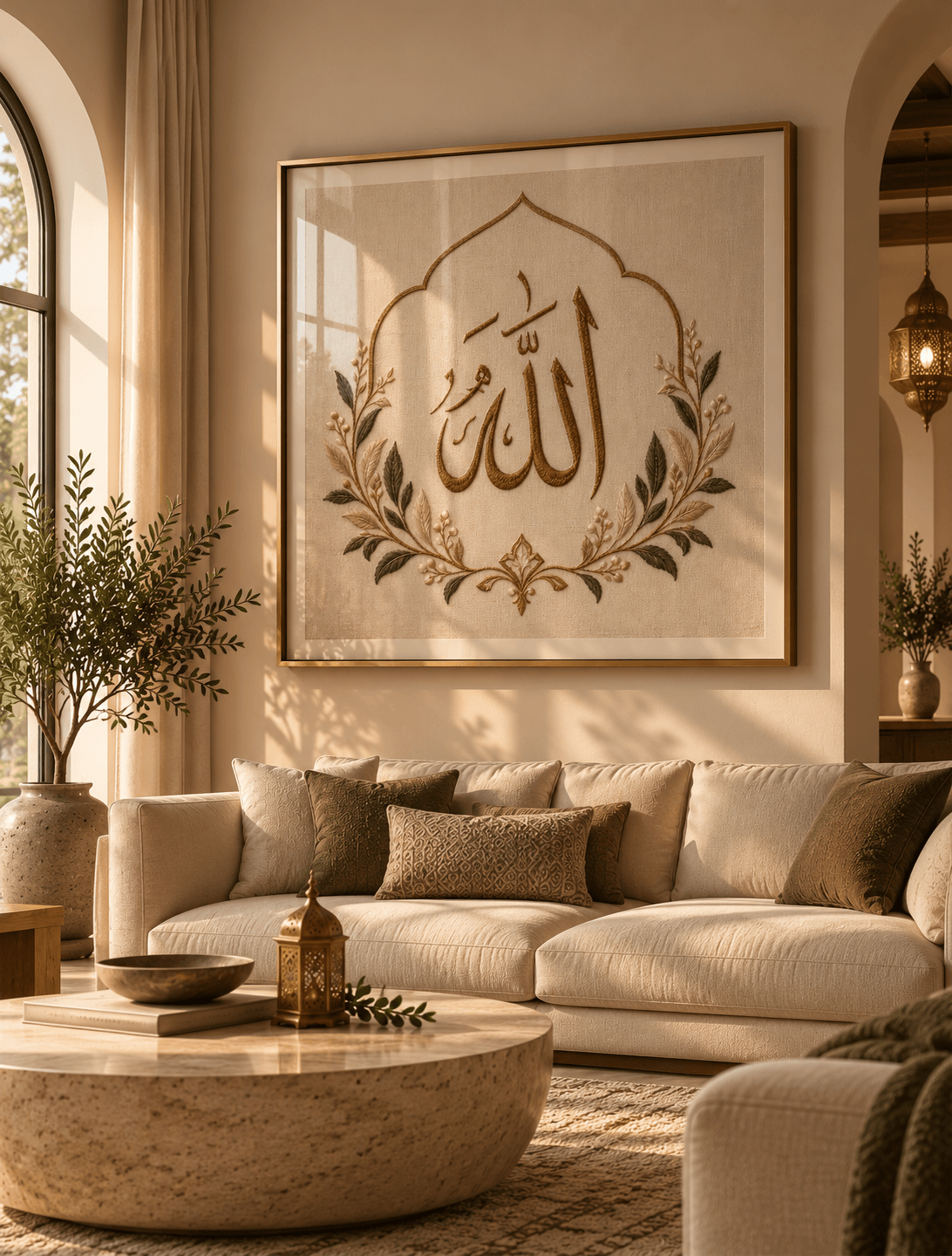 Elegant Allah Calligraphy Embroidery Wall Art — embroidered wall art by Dectorre